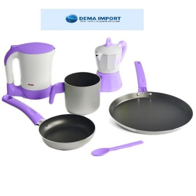 Set colazione max italia set 5 pezzi caffettiera bollitore 2 padelle bollilatte