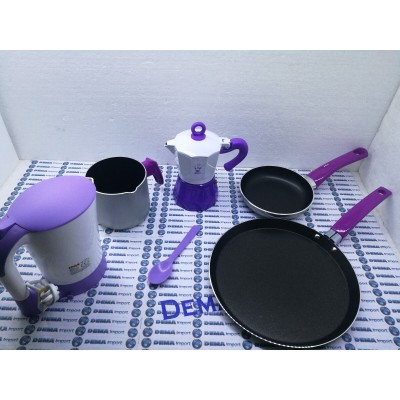 Set colazione max italia set 5 pezzi caffettiera bollitore 2 padelle bollilatte