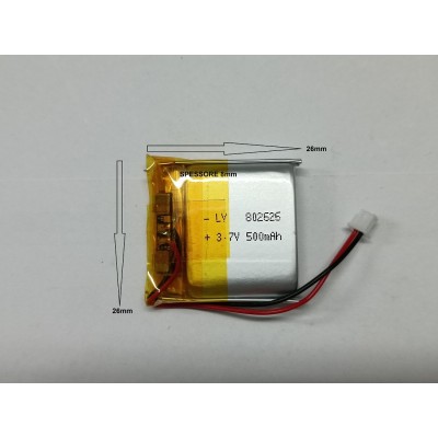 BATTERIE al polimeri di litio a celle 3,7 volt 500 mAh 802626  basso drenaggio