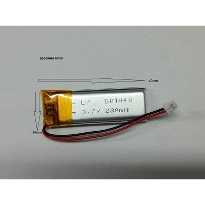 BATTERIE al polimeri di litio a celle 3,7 volt 280 mAh 501440  basso drenaggio