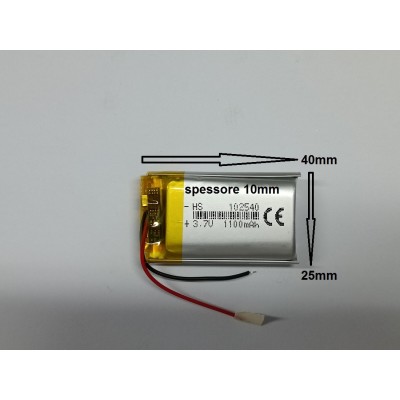 BATTERIE al polimeri di litio a celle 3,7 volt1100 mAh 102540  basso drenaggio CUFFIE,ACUSTICA