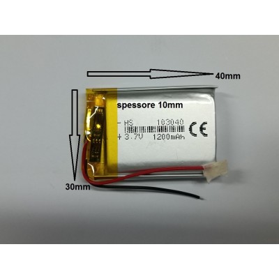 BATTERIE al polimeri di litio a celle 3,7 volt1200 mAh 103040  basso drenaggio CUFFIE,ACUSTICA