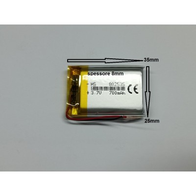 BATTERIE al polimeri di litio a celle 3,7 volt 700mAh  802535  basso drenaggio CUFFIE,ACUSTICA