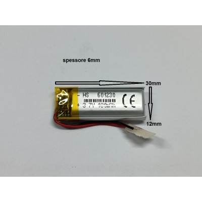 BATTERIE al polimeri di litio a celle 3,7 volt 180mAh  601230  basso drenaggio CUFFIE,ACUSTICA