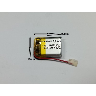 BATTERIE al polimeri di litio a celle 3,7 volt 110mAh  381620  basso drenaggio CUFFIE,ACUSTICA