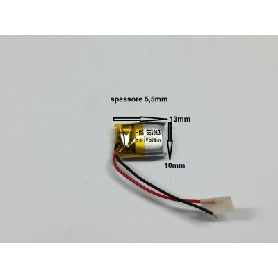 BATTERIE al polimeri di litio a celle 3,7 volt 50mAh 551013  basso drenaggio CUFFIE,ACUSTICA (2pezzi)