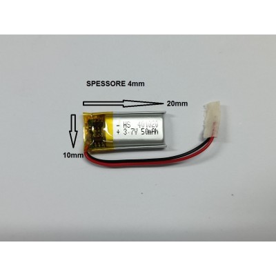 BATTERIE al polimeri di litio a celle 3,7 volt 50mAh 401020  basso drenaggio CUFFIE,ACUSTICA (2pezzi)
