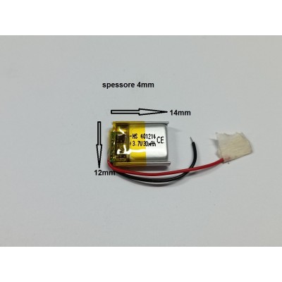 BATTERIE al polimeri di litio a celle 3,7 volt 30mAh 401214  basso drenaggio cuffie,airpods (2pezzi)