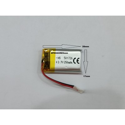 BATTERIE al polimeri di litio a celle 3,7 volt 250mAh  501726  basso drenaggio CUFFIE,ACUSTICA