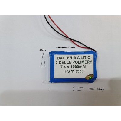 Batteria a litio ricaricabile 7.4V DOPPIA CELLA 1000mAh lampade gps