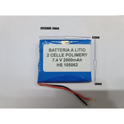 Batteria a litio ricaricabile 7.4V DOPPIA CELLA 2000mAh lampade gps