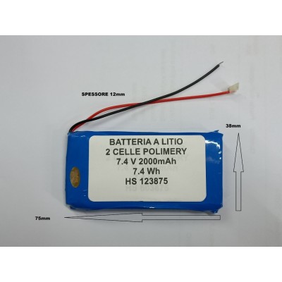 Batteria a litio ricaricabile 7.4V DOPPIA CELLA 2000mAh lampade gps