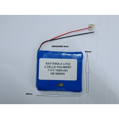 Batteria a litio ricaricabile 7.4V DOPPIA CELLA 1600mAh lampade gps