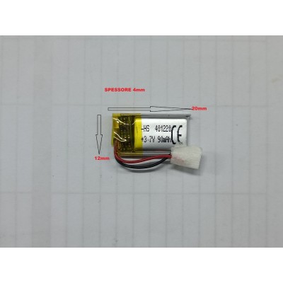 BATTERIE al polimeri di litio a celle 3,7 volt 90mAh 401220 dispositivi elettrici basso drenaggio 2 PEZZI