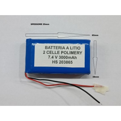 Batteria a litio ricaricabile 7.4V DOPPIA CELLA 3000mAh lampade gps ANTIFURTO