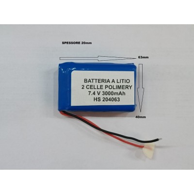 Batteria a litio ricaricabile 7.4V DOPPIA CELLA 3000mAh lampade gps 204063