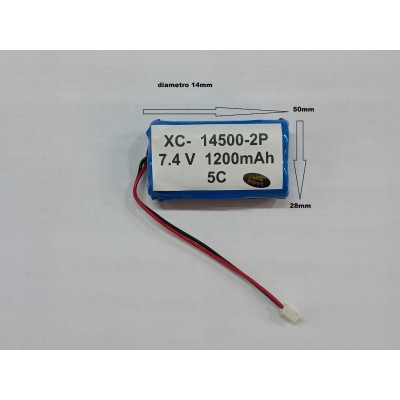 Batteria a litio ricaricabile 7.4V DOPPIA CELLA 1200mAh 14500 lampade gps