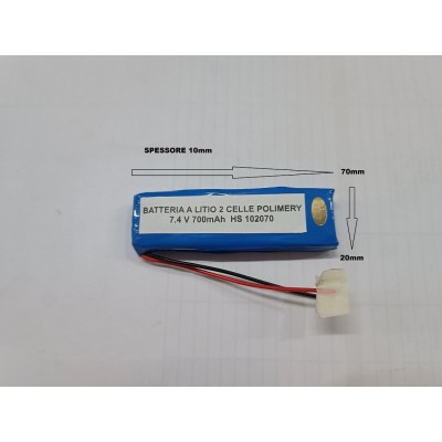 Batteria a litio ricaricabile 7.4V DOPPIA CELLA 700mAh lampade gps cuffie