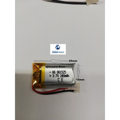 BATTERIE al polimeri di litio a celle 3,7 volt 240 mAh 801525 dispositivi elettrici basso drenaggio