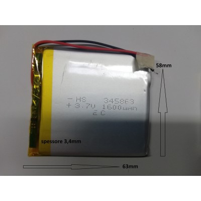 BATTERIE al polimeri di litio a celle 3,7 volt 1600 mAh 345863 dispositivi elettrici basso drenaggio